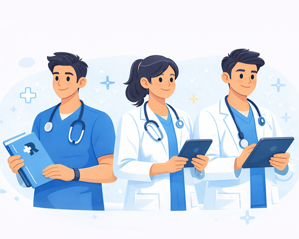 Ilustración de estudiantes de medicina